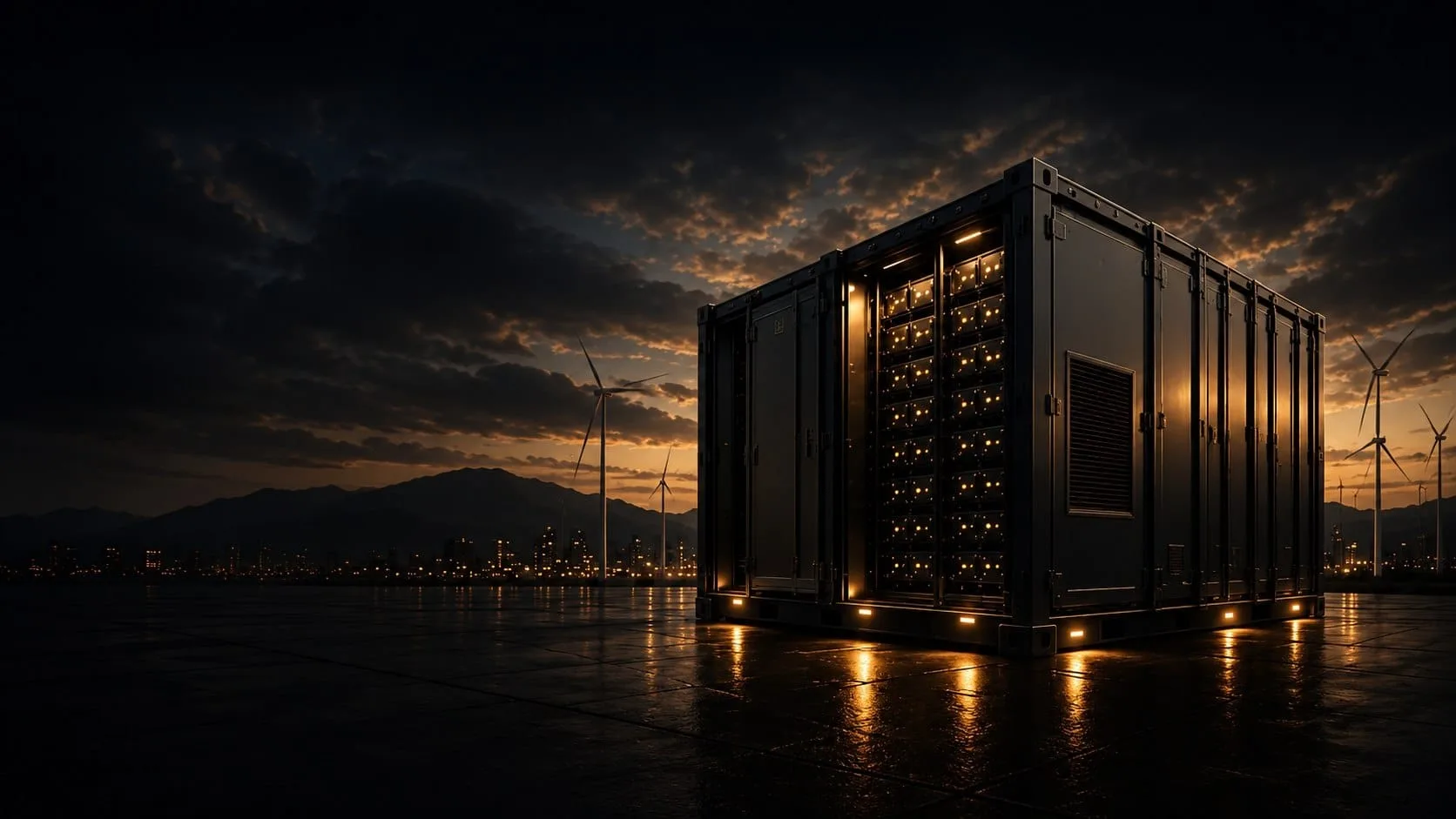 Battery container at sunset