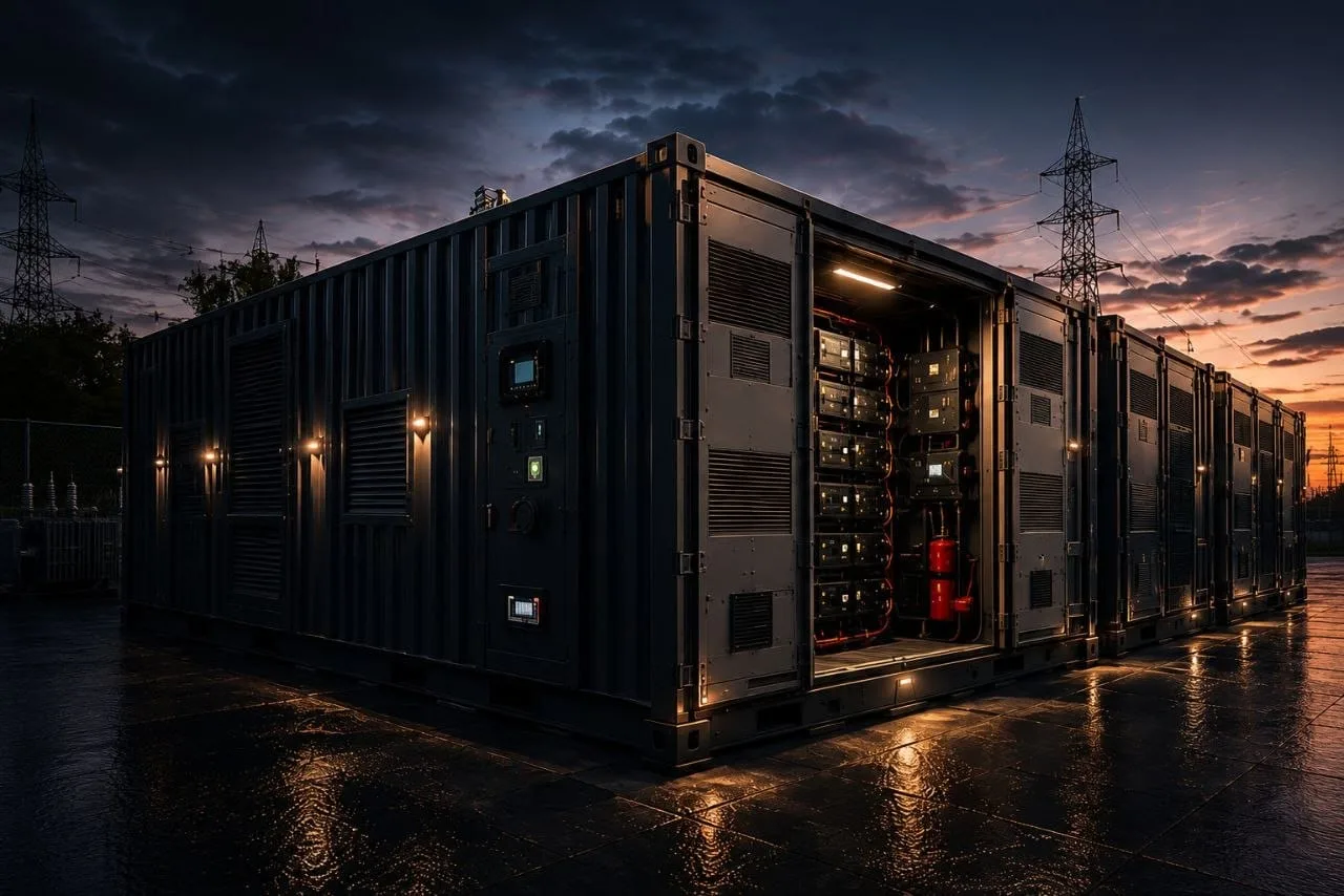 Containerized BESS units in a row
